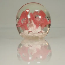 Joe St Clair Large Pink Trumpet Flowers With White Contrast Glass Paperweight