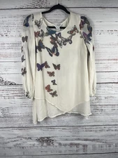 Citron Santa Monica Shirt Womens XS White Silk Butterfly Print Sheer Tunic Top