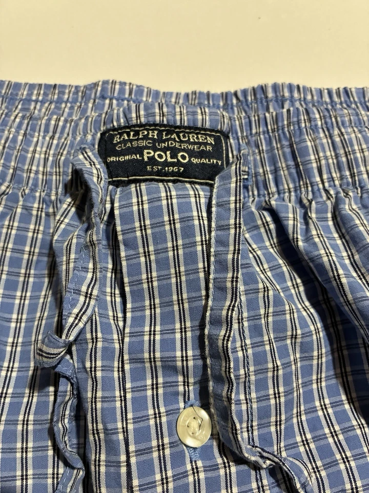 Polo Ralph Lauren Ropa de Dormir Pantalones de Salón XL Azul Cuadros Algodón Amarillo Poni Foto 4 de 4
