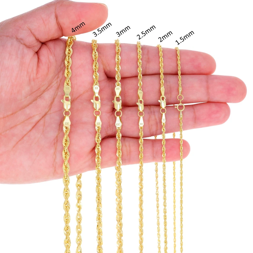 10K 黄金 1 毫米 - 4 毫米激光钻石切割绳链项链男式女式 16 英寸 - 30 — 第 4/4 张图片