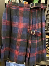 Vintage Womens Wool Tartan Plaid Pleated Buckle Wrap Kilt Skirt Union Made