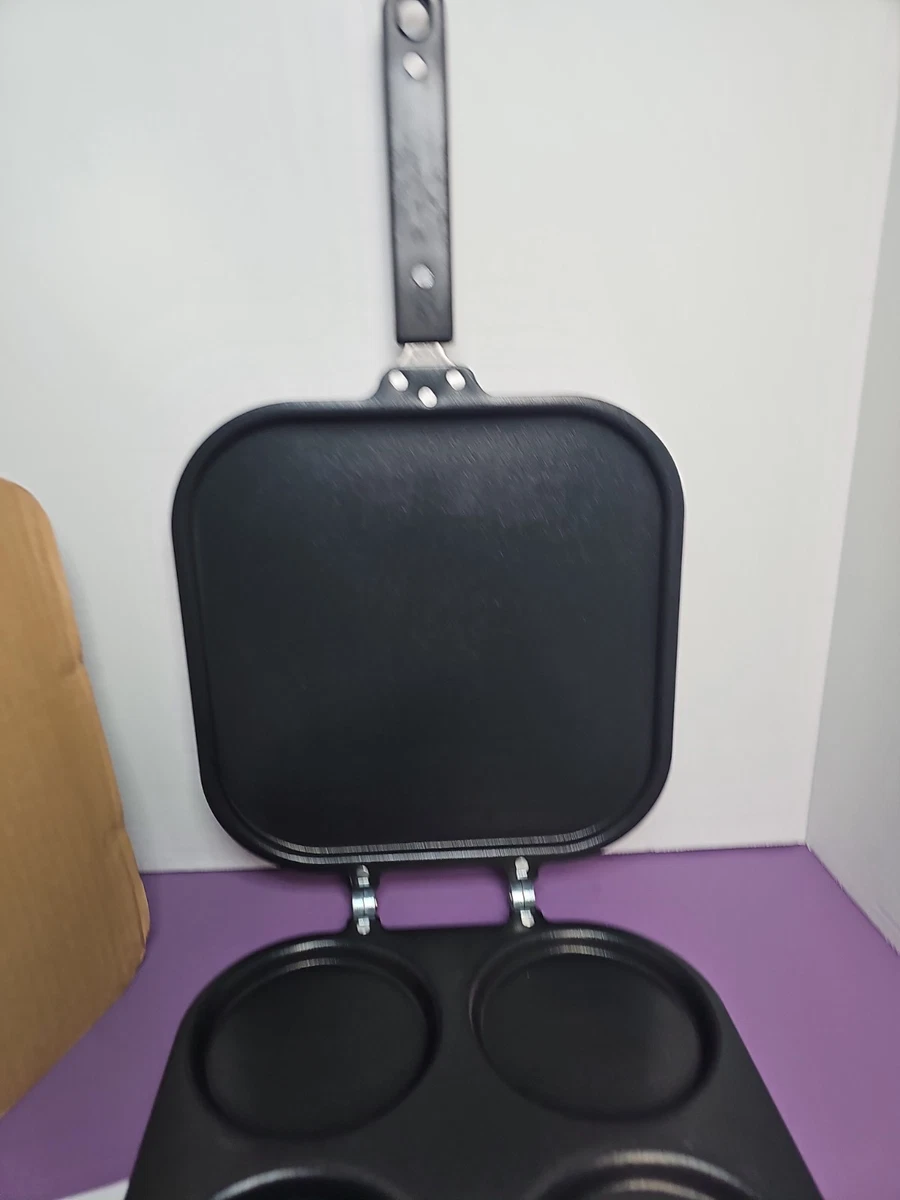 Plancha de aluminio con bisagras de 2 piezas y panqueques antiadherente de teflón 10 pulgadas con papeles ¡LIMPIO!