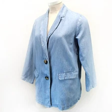 J. Jill Denim Jacket Blazer Outdoor Button Pocket Destressing Floral Lining XL