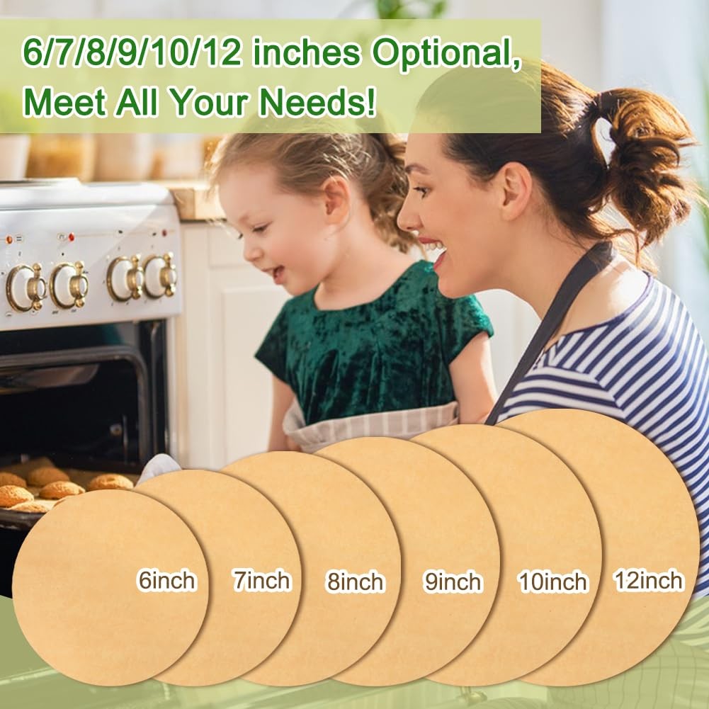 BYKITCHEN 12" Parchment Paper Rounds - 200pc Non-Stick Baking & Pizza Liners