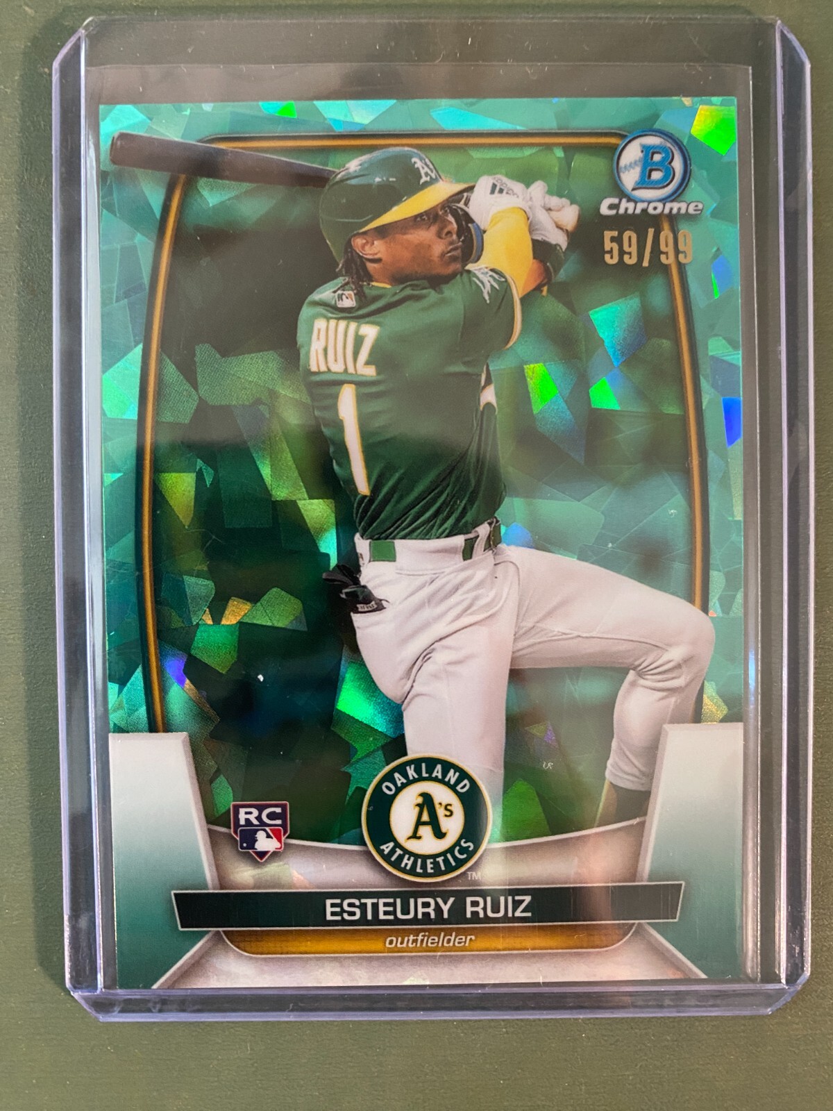 2023 Bowman Chrome Sapphire Esteury Ruiz RC Rookie #59/99 Aqua Athletics 46