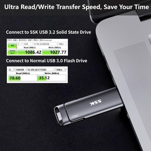 SSK Pro USB Drive USB C Stick up to 1000MB/s Dual Drive Type-C + USB A 3.2 Gen - Picture 17 of 35