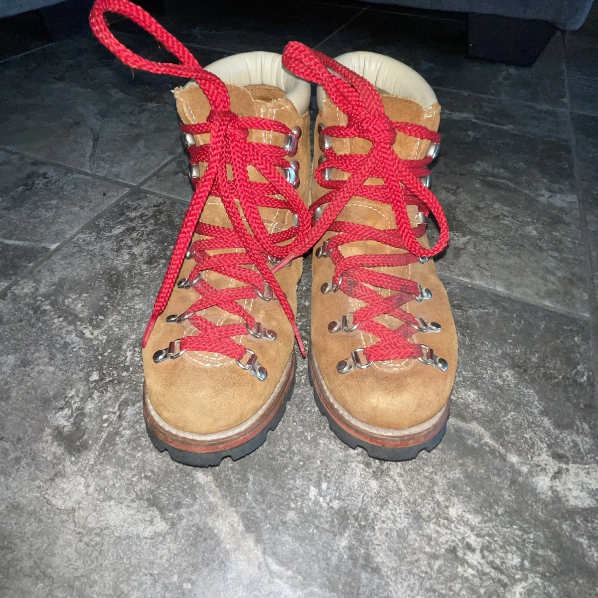 Vintage JCPenney Hiking Mountaineering Boots Vibram Red Laces Womens 8
