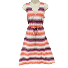 GAP Ombre Midi Dress Multicolor Striped Sleeveless Tie Waist Linen Blend Size 4