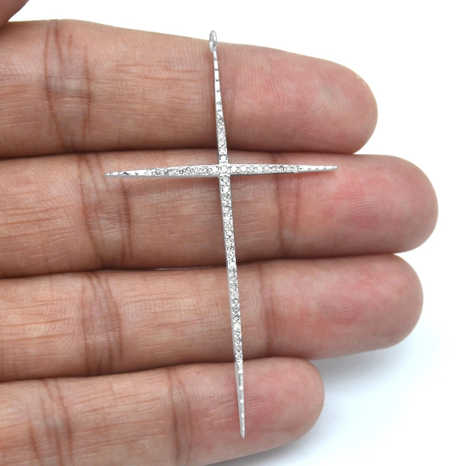 Berloque pingente cruz joia fina linda diamante pavê natural prata esterlina 925 - Imagem 2 de 2