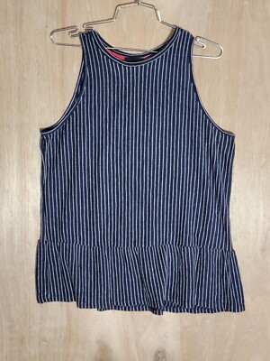 W5 Tank Top Women Size L White Striped Sleeveless Back Zipper Black