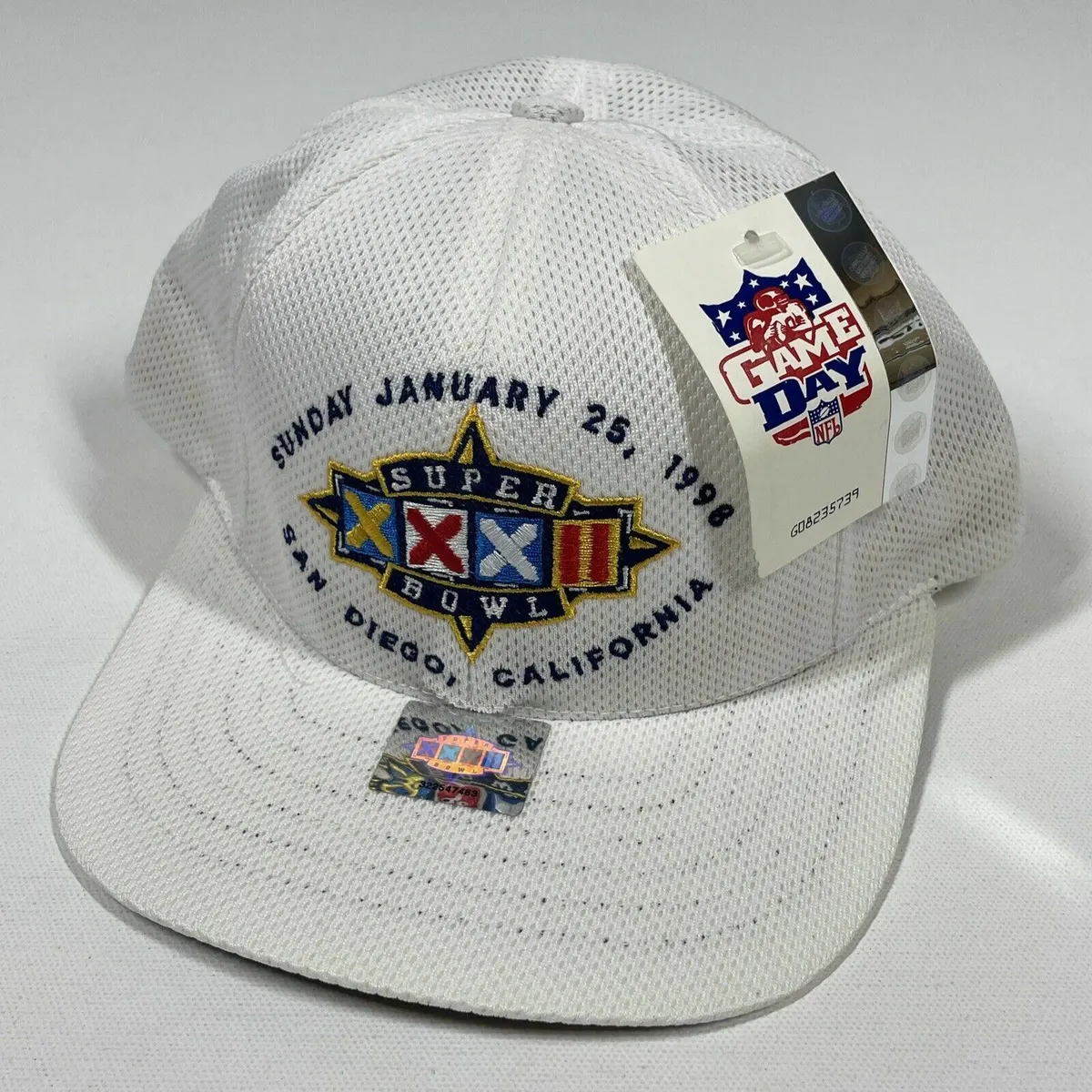Super Bowl XXXII 1998 Snapback Hat San Diego Logo 7 White Vintage Football  Cap