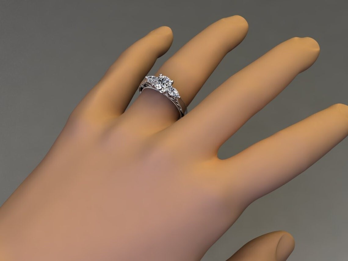 Bague De Fiançailles Trois Pierres Moissanite Taille Asscher 5.27ct - Plaquée Or Blanc, Personnalisable