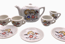 Vintage Japan Miniature Tea Cup Set Creamer Boy Girl Farm red yellow blue