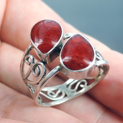 Bague Cœur En Argent 925 Sertie De Grenat Rouge - Style Gothique/mariage, Fait Main