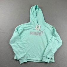 Puma Hoodie Womens Large Aqua Green Pullover Hooded Cropped Sweatshirt NWT