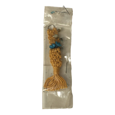 Vtg Dollhouse Miniature Macrame Wall Hanging Dried Flowers MCM Knotty Wall Decor