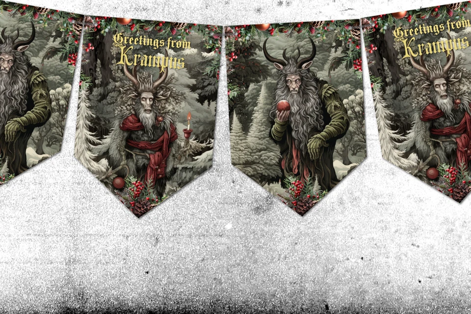 Krampus Tradicional Folclore Alpino Pagano Navidad Bunting Decoración Foto 3 de 4
