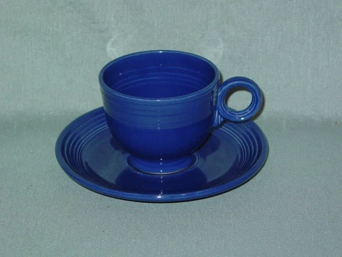 Vintage Fiesta Navy Blue Cup & Saucer With Ring Handle