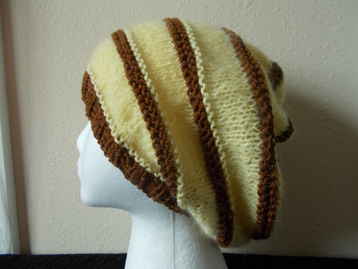 Hand knitted soft & fuzzy mohair blend slouchy beanie/hat 