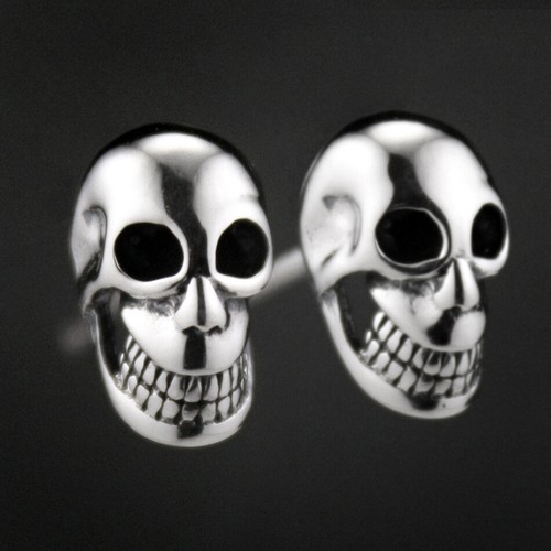 925 Sterling Silver Smile Skull Gothic Stud Earrings Punk Jewelry 8M007D - Picture 7 of 9