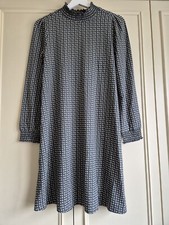 Indi & Cold Long Sleeve Knee Length Dress, Grey with Dots, Size Small