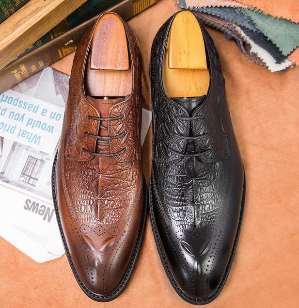 SAOLA Scarpe uomo stile classico eleganti décolleté Oxford stringate a punta pelle tacco a blocco