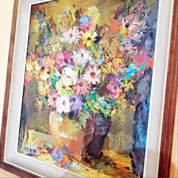 Wlodzimierz Borowczyk Oil Painting FLOWERS True Work of Art Wooden