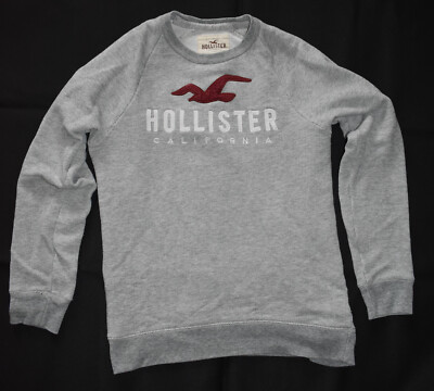 HOLLISTER Herren Pullover -  Gr. S - hellgrau - Aufdruck Hollister