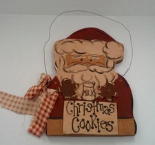 Country shabby chic painted wooden santa with cookies  plaque wall door hanging