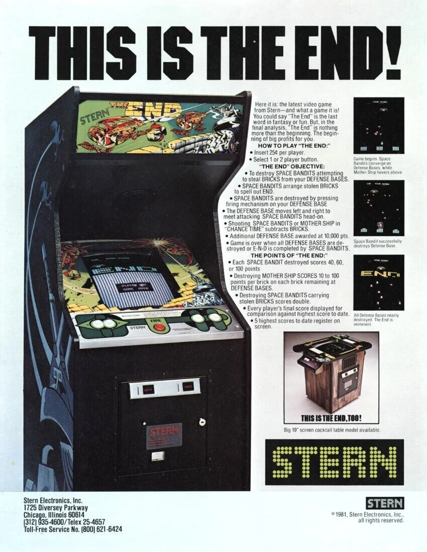The End Arcade Flyer Original Vintage Video Game Promo Retro Art Sheet 1981