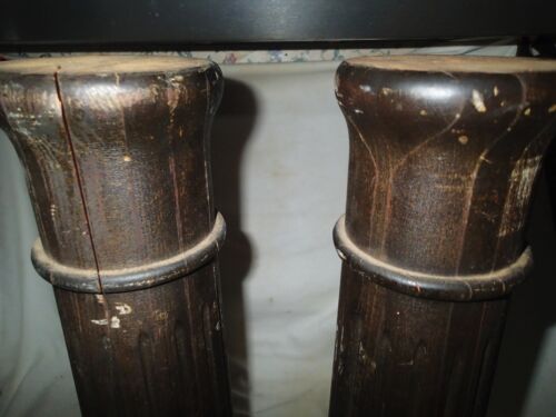 TWO ANTIQUE VICTORIAN HOME WOOD FLUTED TAPERED POST COLUMN FURNITURE TABLE ART - Picture 7 of 15