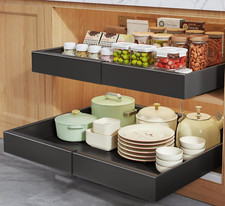 Expandable 2 Pack Pull Out Cabinet Organizers 21" Deep, Adjustable Width Black