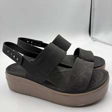 Crocs Sandals Chunky Platform LiteRide Brooklyn Low Wedge Black Tan Size 8