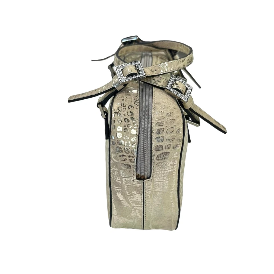 Bolso de Mano Adrienne Vittadini Metálico Dorado Plata Estrás Hebilla Doble Asa Foto 2 de 4