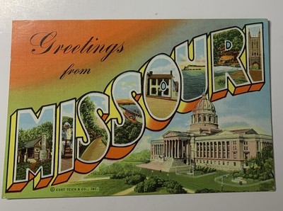 Linen Greetings From Missouri Postcard Unposted B182