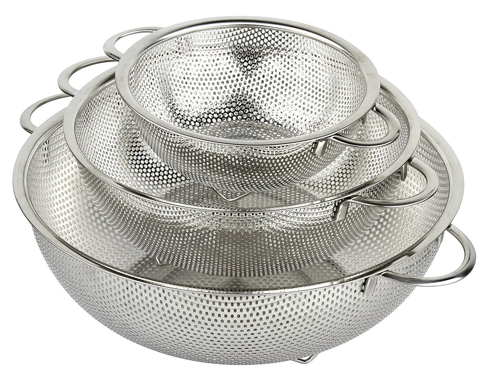 3-Piece Stainless Steel Mesh Micro-Perforated Strainer Colander Set (1-Quart,...