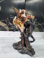 Necromancy Gothic Fairy Ecstatic Riding Powerful Black Stallion Unicorn Figurine