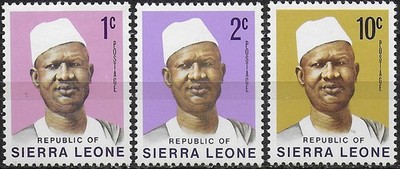 1972 Sierra Leone Siaka Stevens Farben Sorte 3v. postfrisch SG Nr. 576a-77a+581a