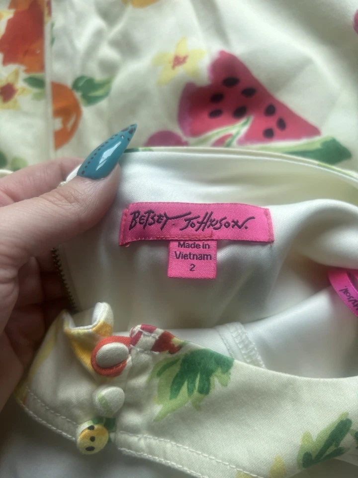 RARO VINTAGE ANOS 90 Vestido de Frutas Betsey Johnson com Coração nas Costas Recortado Tamanho 2 - Imagem 2 de 2