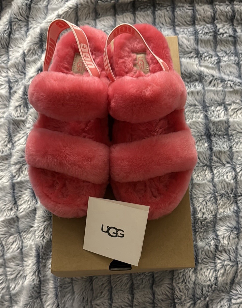 UGG Women's Oh Yeah Slide Fluffy Soft Slippers Sandals Size 8 Pink  1120070