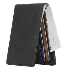 Slim Wallet for Men Minimalist Leather ID Window Front Pocket Bifold Wallet