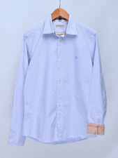 Mens BURBERRY Brit Blue White Striped Nova Check Cuff Long Sleeve Button Shirt M