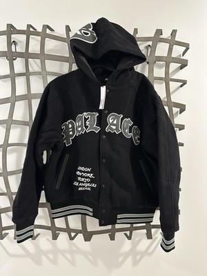 New 100% Authentic Palace HOODED VARSITY JACKET BLACK Men XL