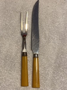 Knife And Fork W/ Bakelite Butterscotch Yellow Handles Vintage