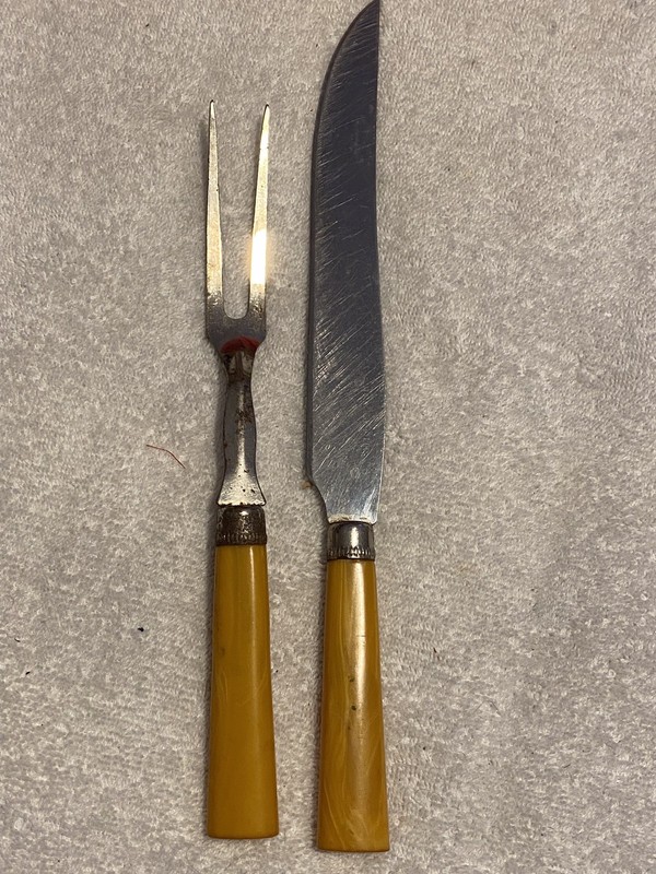 Knife And Fork W/ Bakelite Butterscotch Yellow Handles Vintage