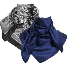 Oversized Navy Black Paisley Square Satin Bandanas for Men Head Scarves