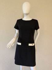 Tommy Hilfiger Shift Dress Short Sleeve Black White Pocket Button Accent Size 6