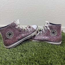 Juniors 3 Converse Chuck Taylor All Star High Purple Pink Glitter Shoes 66925C