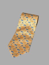 Hermes Silk Tie Men Orange Blue Hippo Whales Animal Pattern Made in France