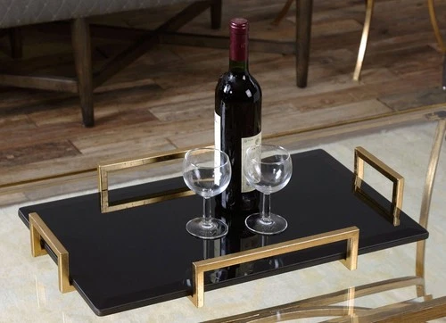 Ettore 24" Wide Gold Leaf and Black Modern Luxe Glass Tray - Picture 2 of 3